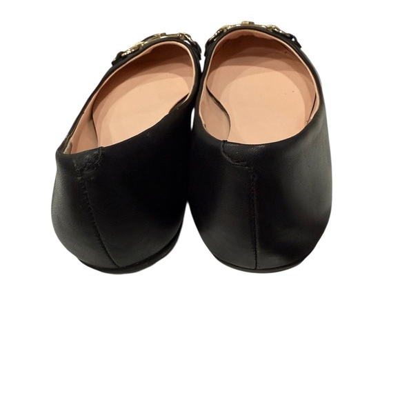 Kate Spade New York Black Leather Ballet Flats Phoebe Size 8 Slip on Gold Logo - Picture 3 of 6